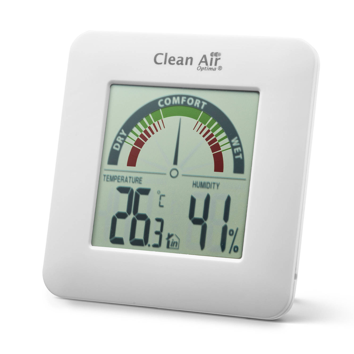 Clean Air Optima® HT-01W Hygrometer en Thermometer voor binnen - Grote cijfers - Gekleurd display - Werkt op batterijen