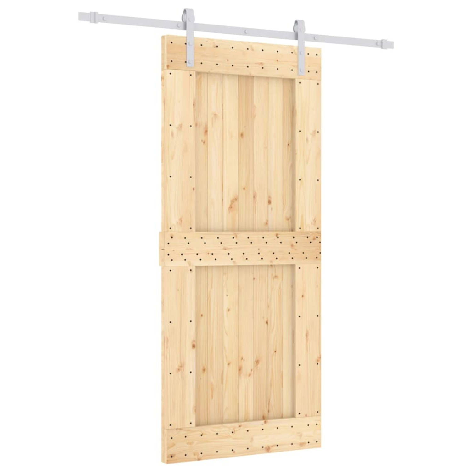 The Living Store Schuifdeur Massief Grenenhout - 90 x 3.6 x 210 cm - Wit - 80 kg draagvermogen