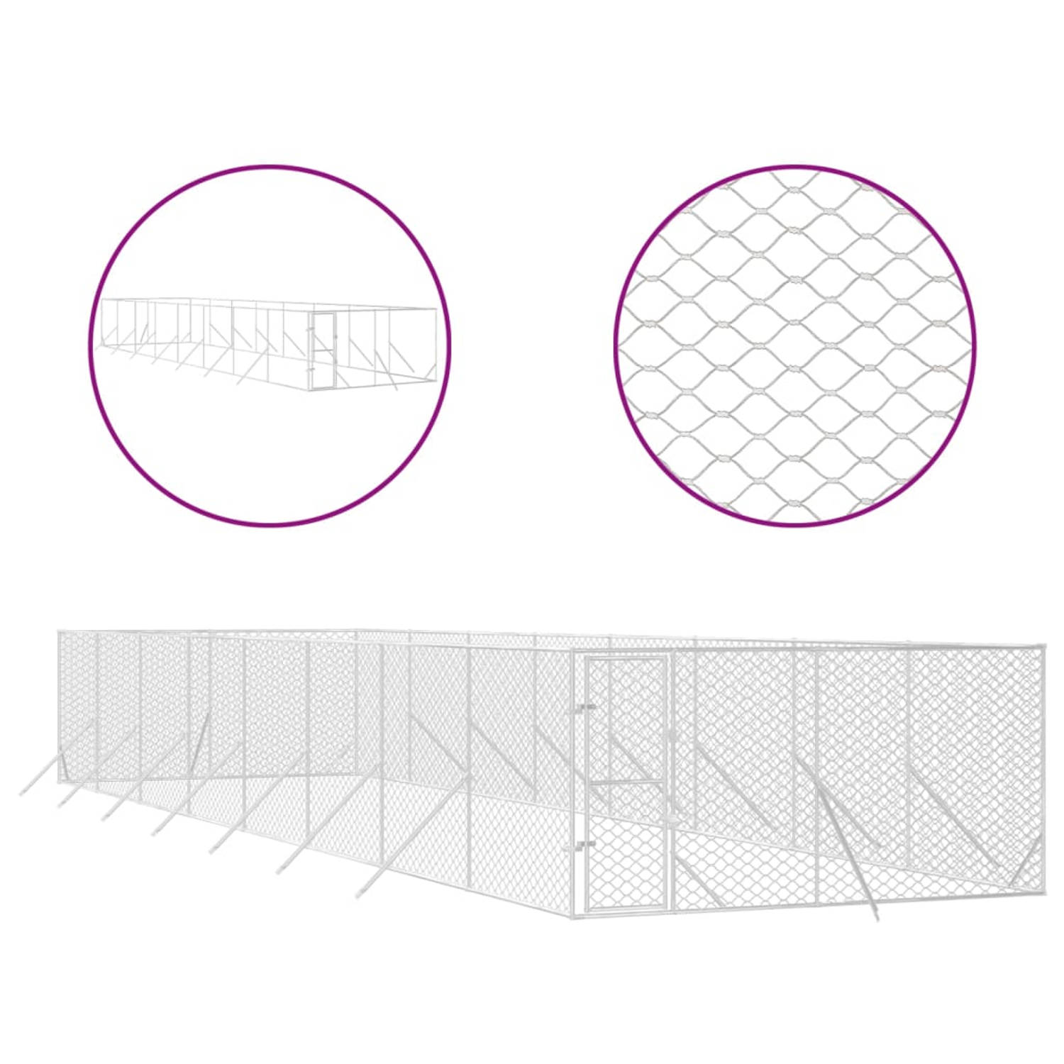 The Living Store-Hondenkennel-voor-buiten-4x16x2-m-gegalvaniseerd-staal-zilver - Kennel