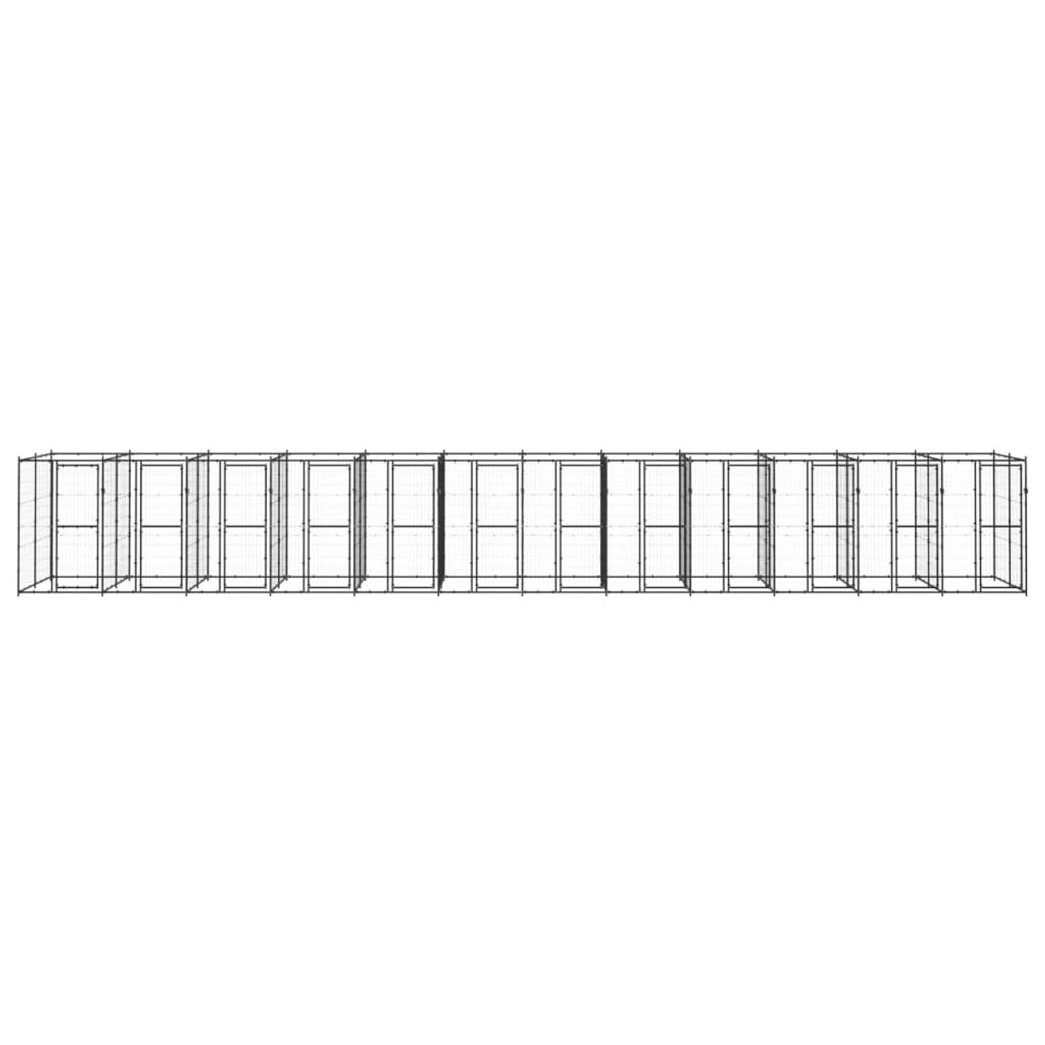 The Living Store Hondenkennel - Gepoedercoat staal - 1320x220x180 cm - Zwart