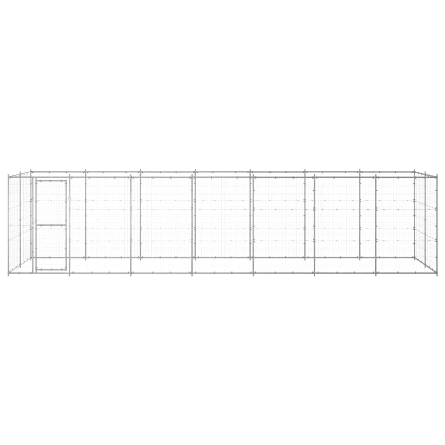 The Living Store Hondenkennel - Gegalvaniseerd staal - 770 x 220 x 180 cm - Afsluitbaar - Zilver