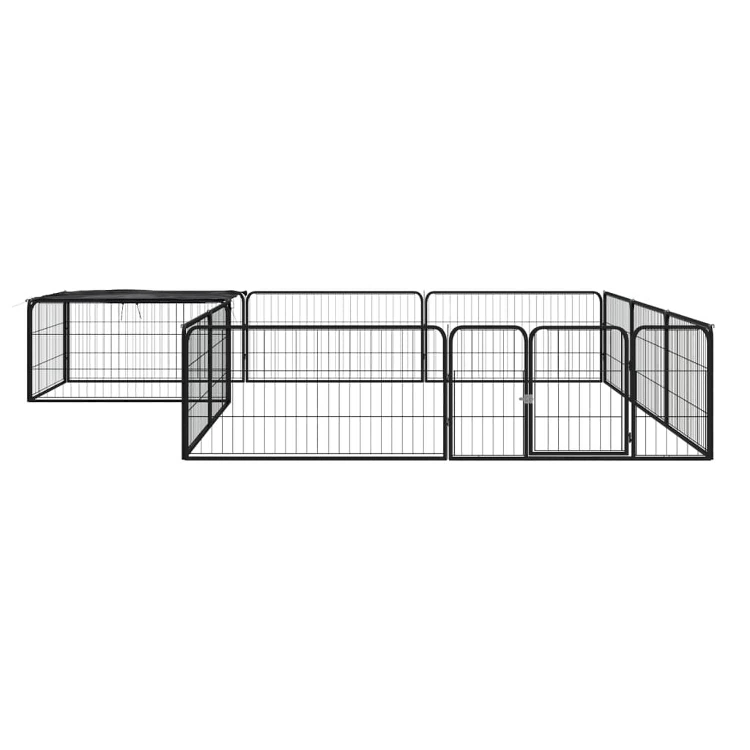 The Living Store Hondenkennel 12 panelen 100x50 cm gepoedercoat staal zwart - Kennel