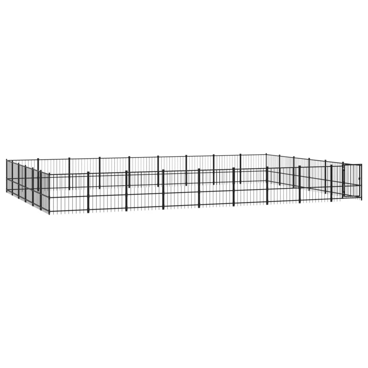 The Living Store Hondenhok XXL - Stalen Hondenkennel - 873 x 582 x 100 cm - Gepoedercoat - Zwart