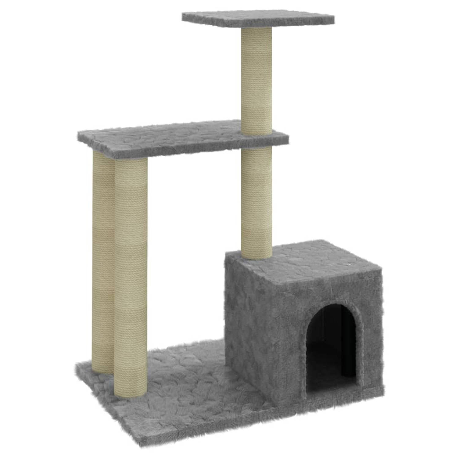 The Living Store Kattenmeubel met sisal krabpalen 71 cm lichtgrijs - Krabpaal