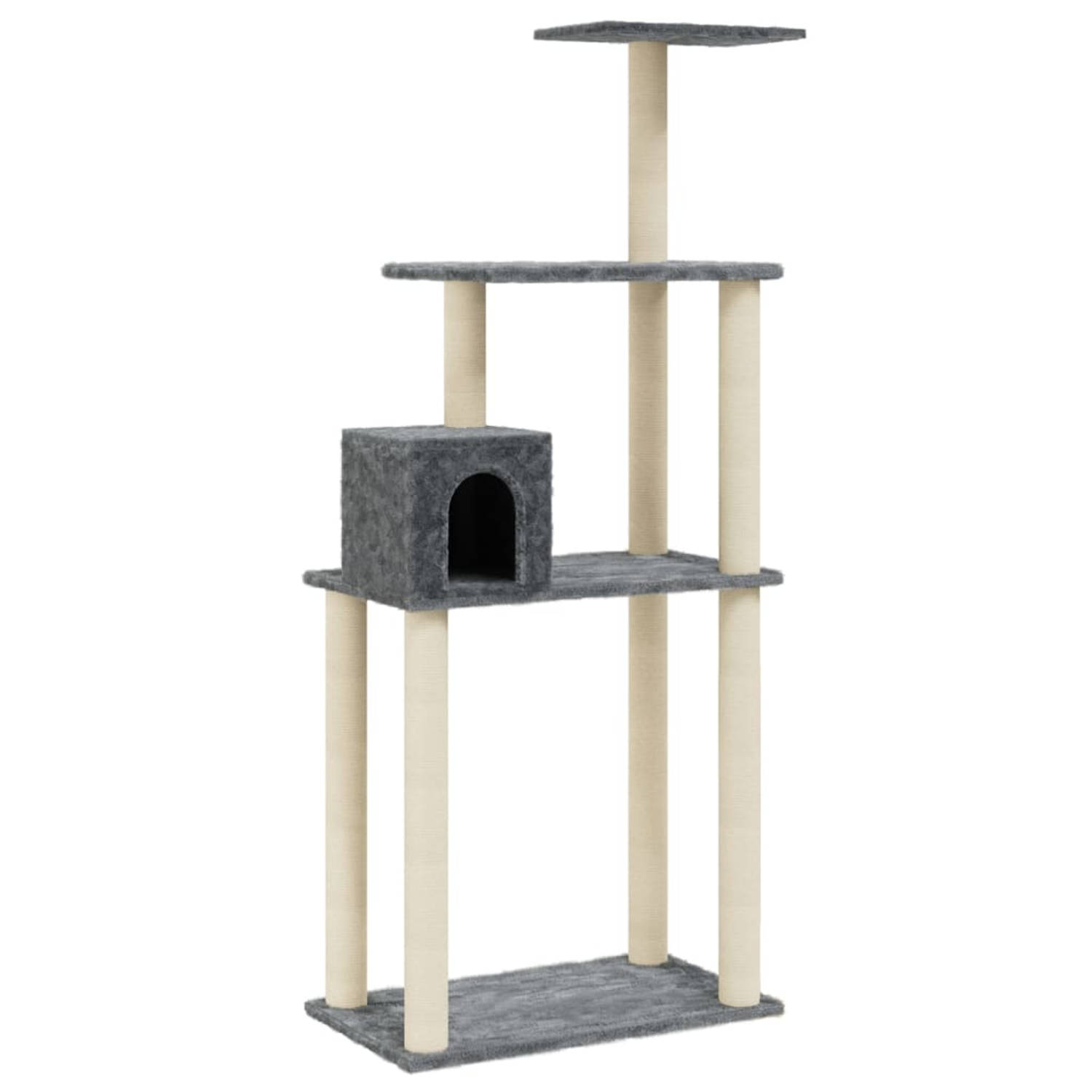 The Living Store Kattenboom - Donkergrijs - 74x35x147 cm - Met huisje - krabpalen en platformen