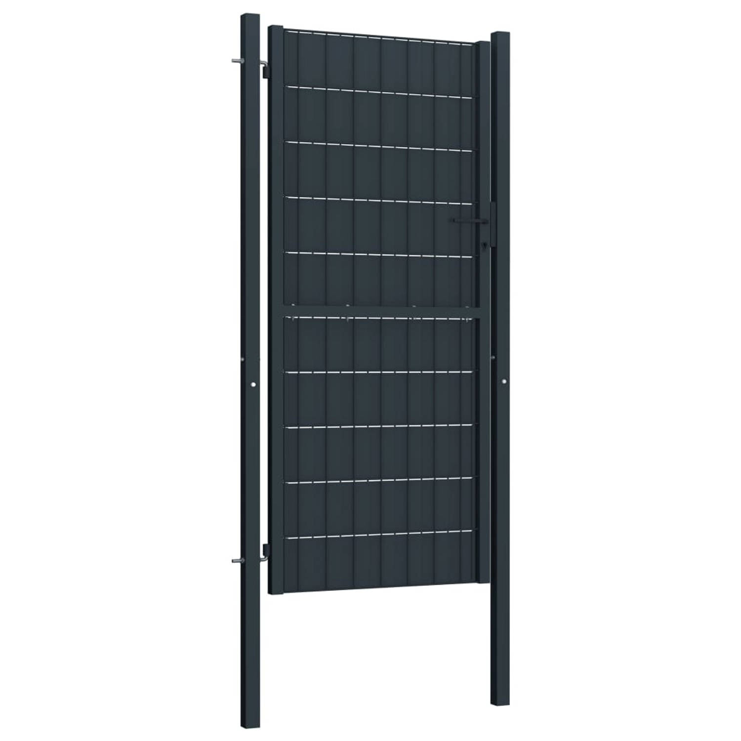 The Living Store tuinpoort - PVC en staal - 100 x 204 cm - antraciet - vergrendelbaar