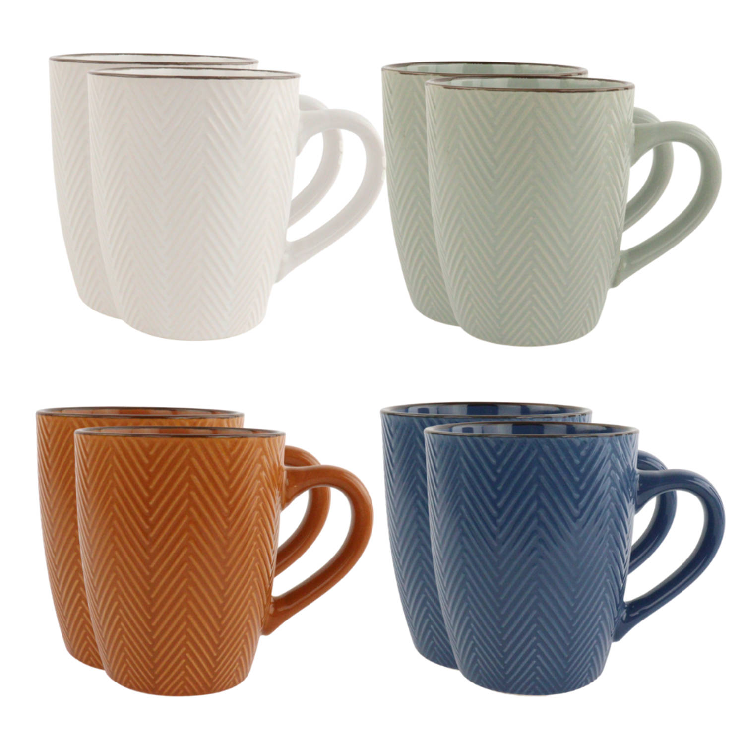OTIX Koffiekopjes met Oor - Set van 8 - Verschillende kleuren - Aardewerk - 370 ml - HEATHER