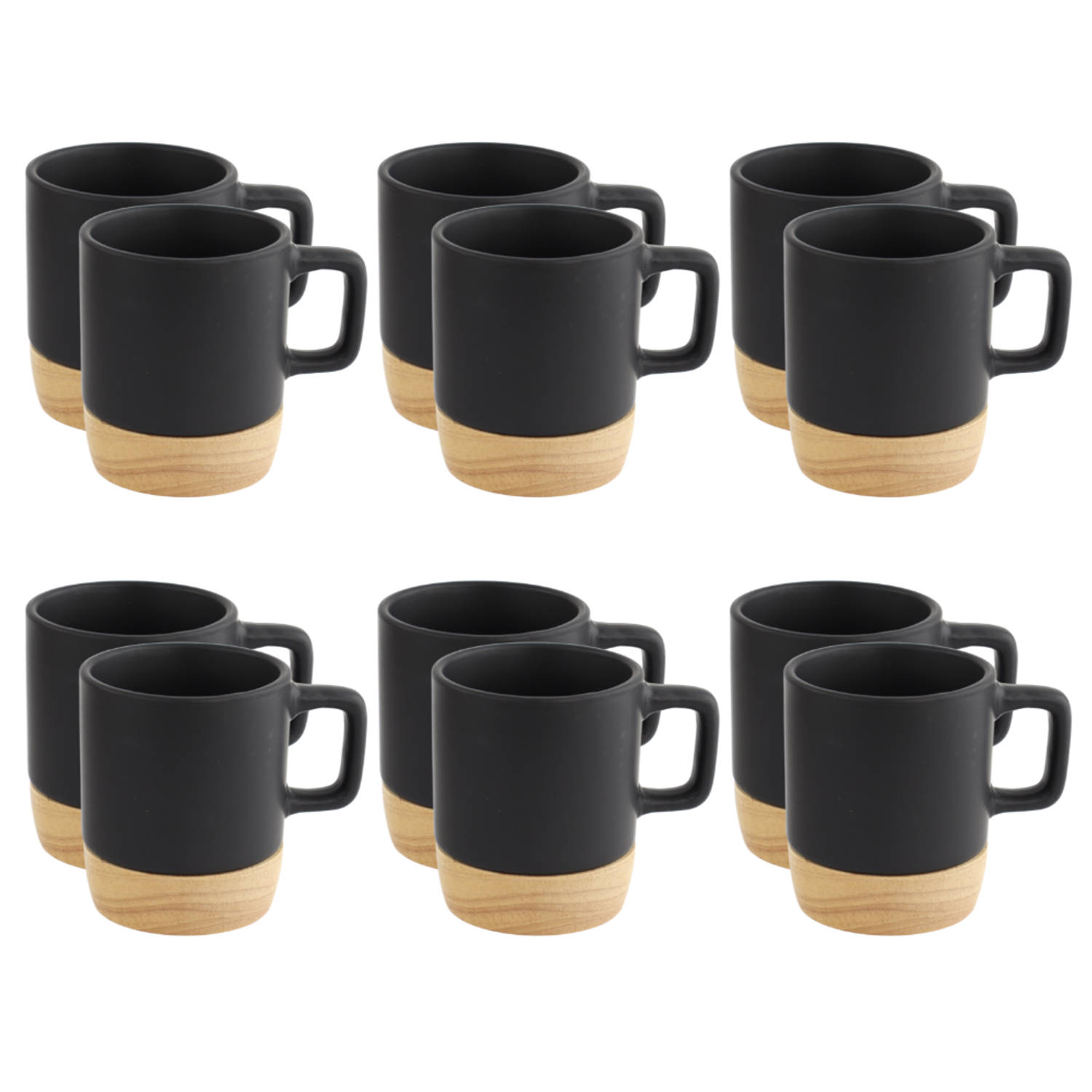 OTIX Espresso Kopjes - Zwart - Set van 12 - met Bamboe - Onderzetter
