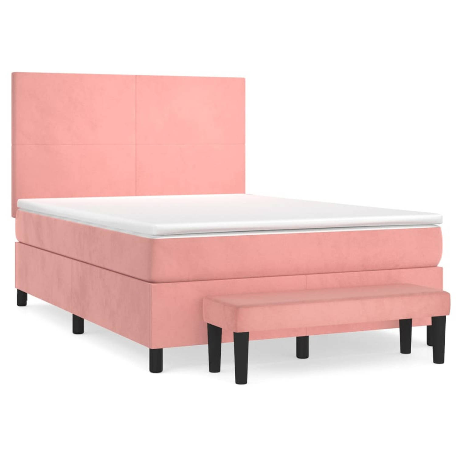 vidaXL-Boxspring-met-matras-fluweel-roze-140x200-cm