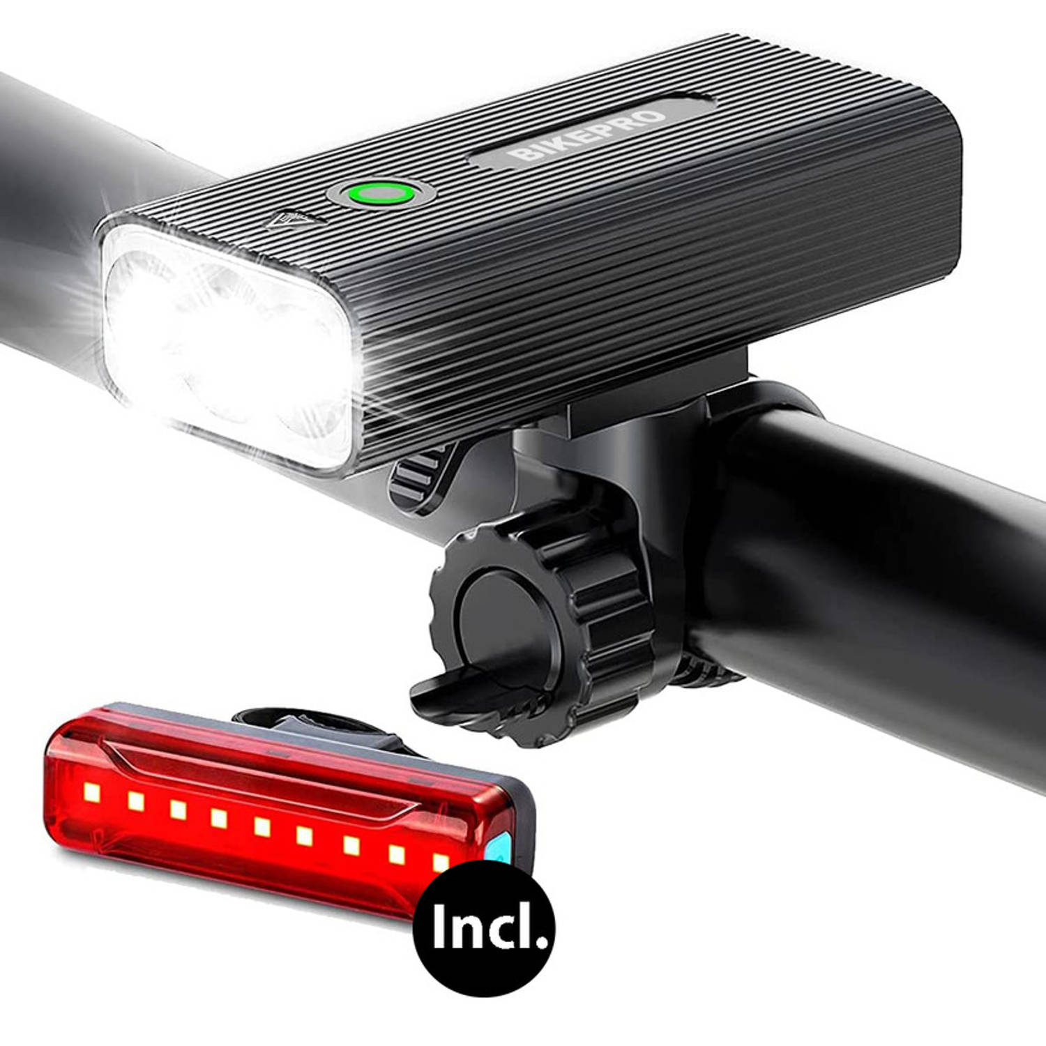 BikePro LED Fietsverlichting Set Voorlicht en Achterlicht USB Oplaadbaar Fietslamp Koplamp fiets Fie