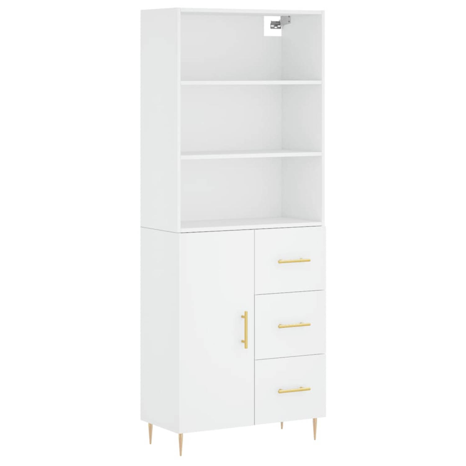 The Living Store Hoge Kast - Wit - 69.5 x 34 x 180 cm - Duurzaam materiaal - Voldoende opbergruimte