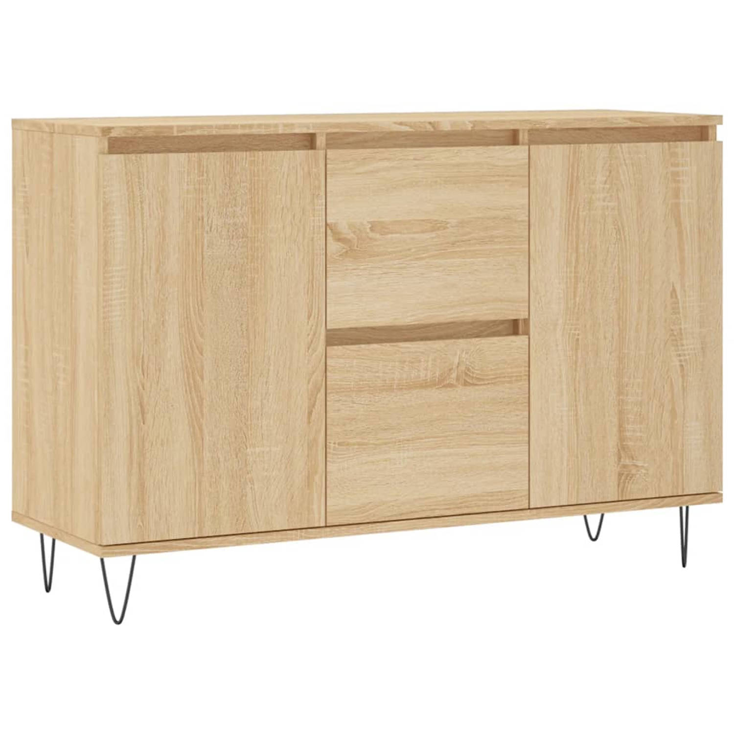 The Living Store Dressoir - Trendy - Opbergkast - 104 x 35 x 70 cm - Sonoma eiken - Bewerkt hout en ijzer