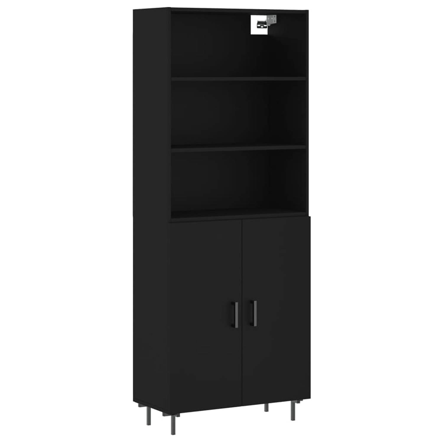 The Living Store Opbergkast - Hoge Kast - Zwart - 69.5 x 34 x 180 cm - Duurzaam materiaal