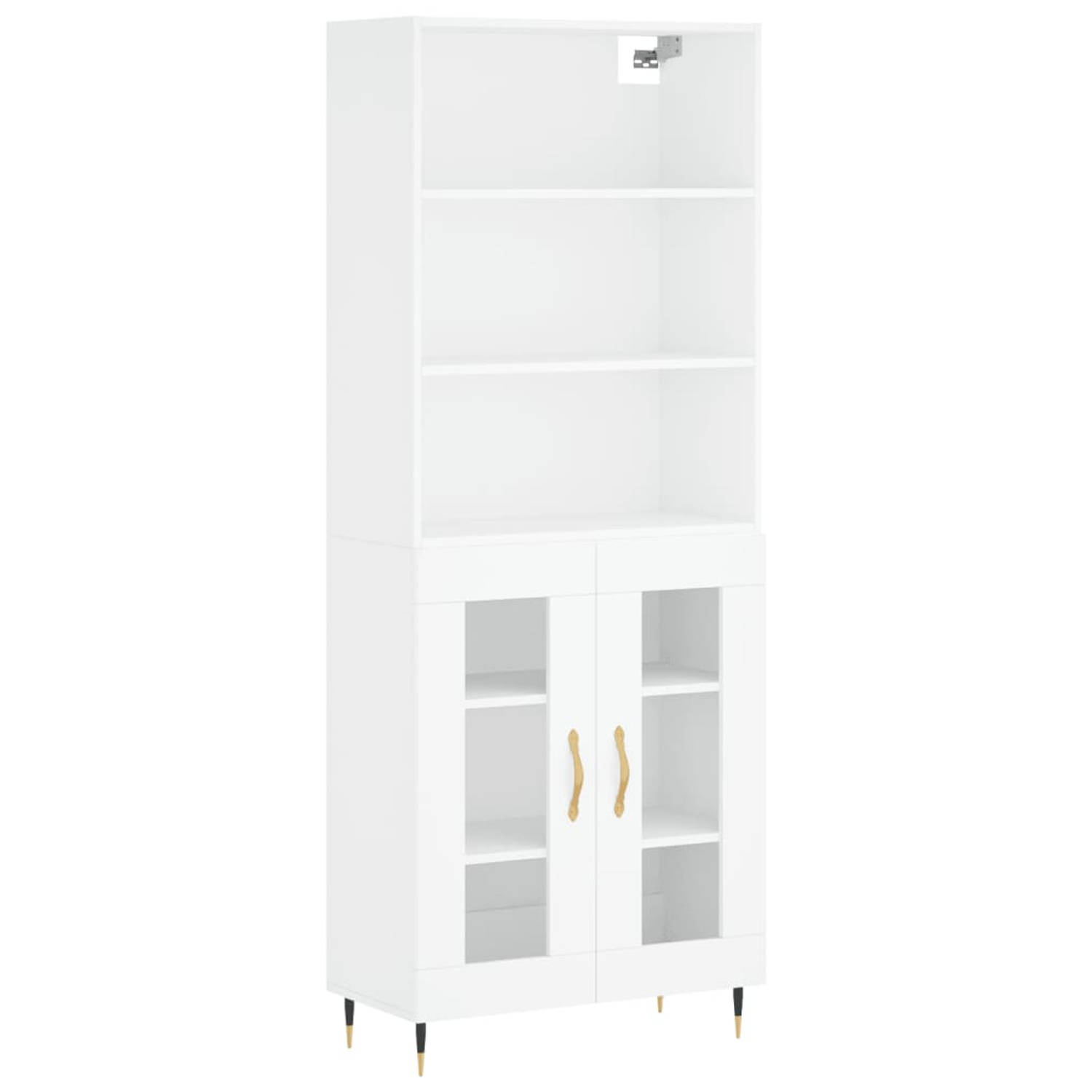 The Living Store Hoge kast 69-5x34x180 cm bewerkt hout wit - Keukenkast