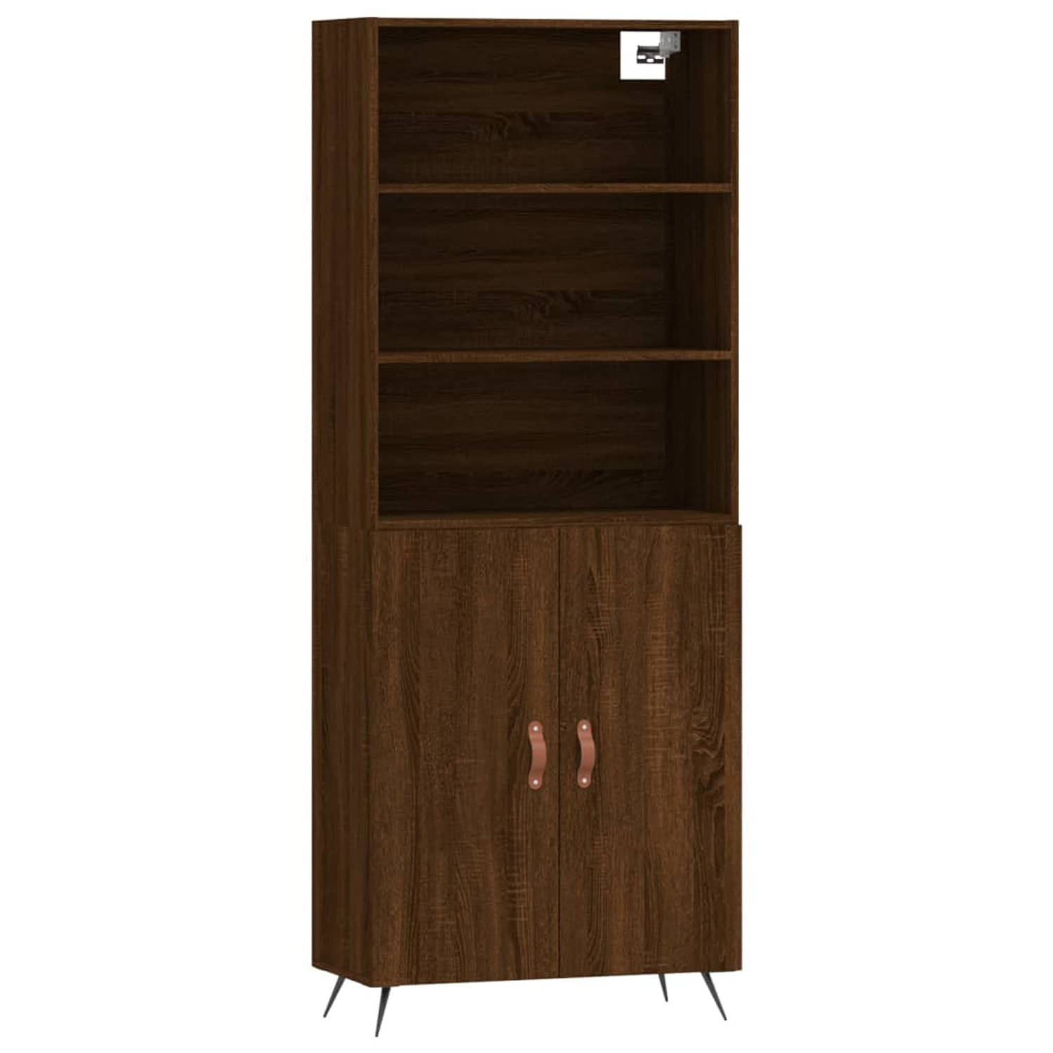 The Living Store Hoge kast - Bruineiken - 69.5 x 34 x 180 cm - Duurzaam hout en metaal