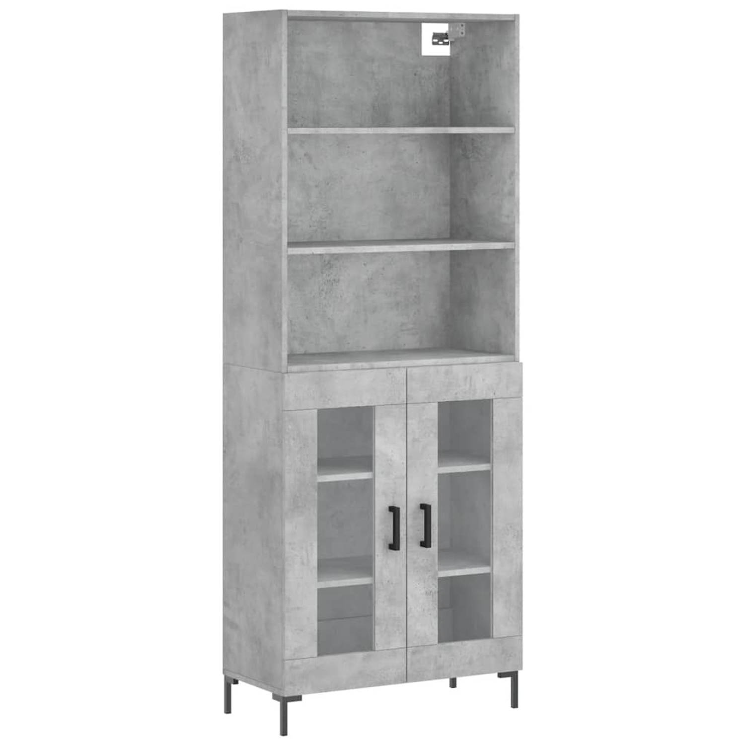 The Living Store Hoge kast 69-5x34x180 cm bewerkt hout betongrijs - Keukenkast