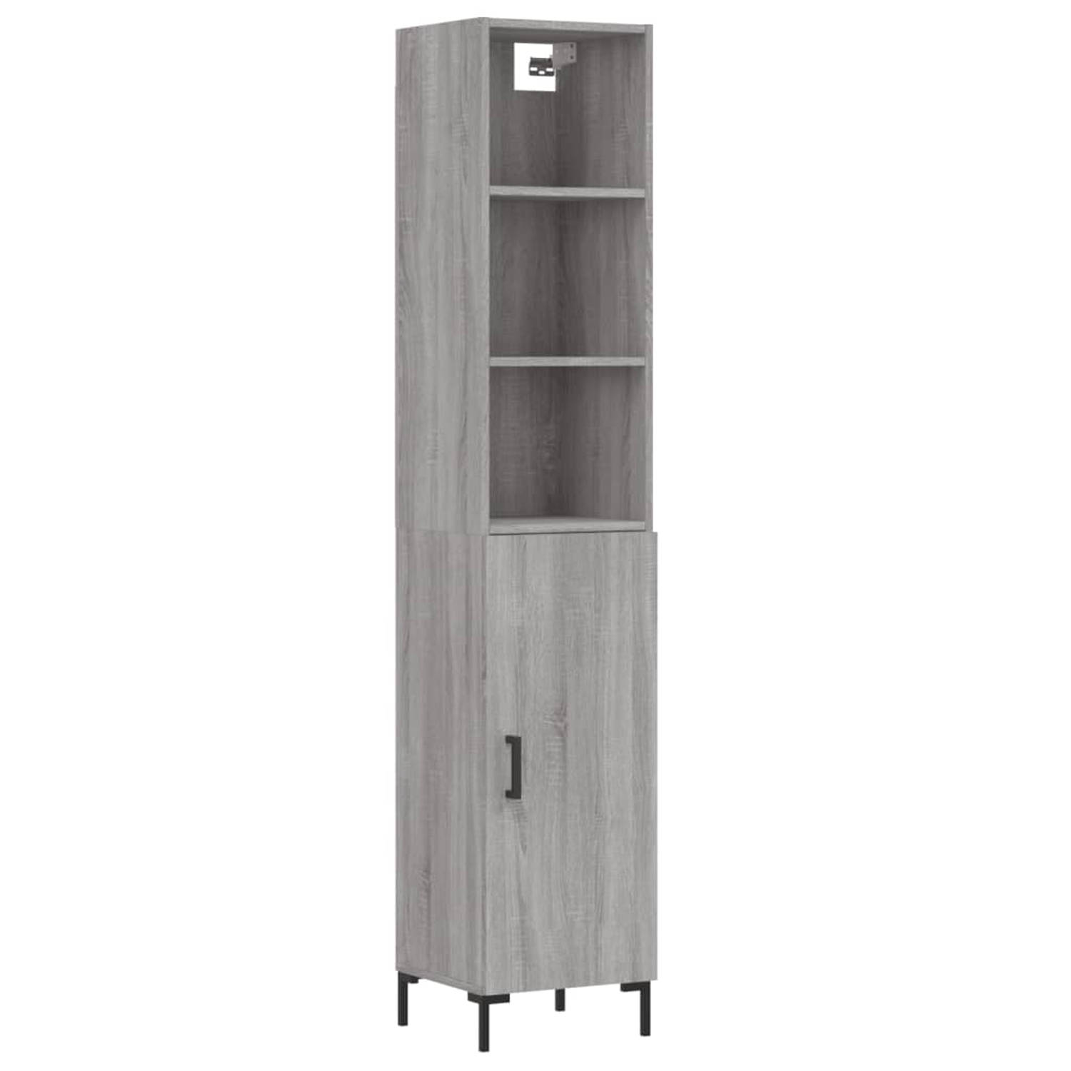 The Living Store Hoge kast - Grijs Sonoma eiken - 34.5 x 34 x 180 cm - Duurzaam materiaal