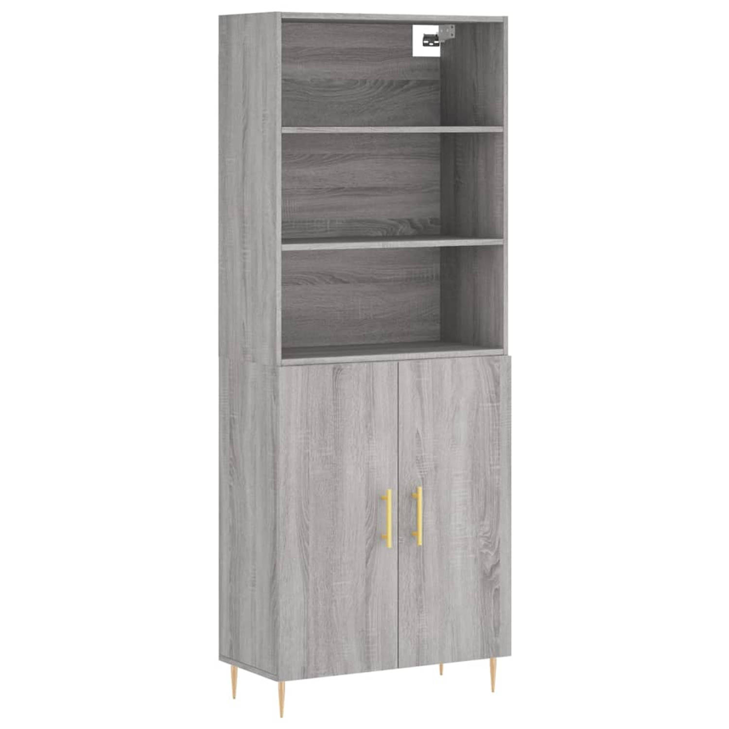 The Living Store Hoge Kast - Opbergkast Grijs 69.5x34x180cm - Metalen Voeten