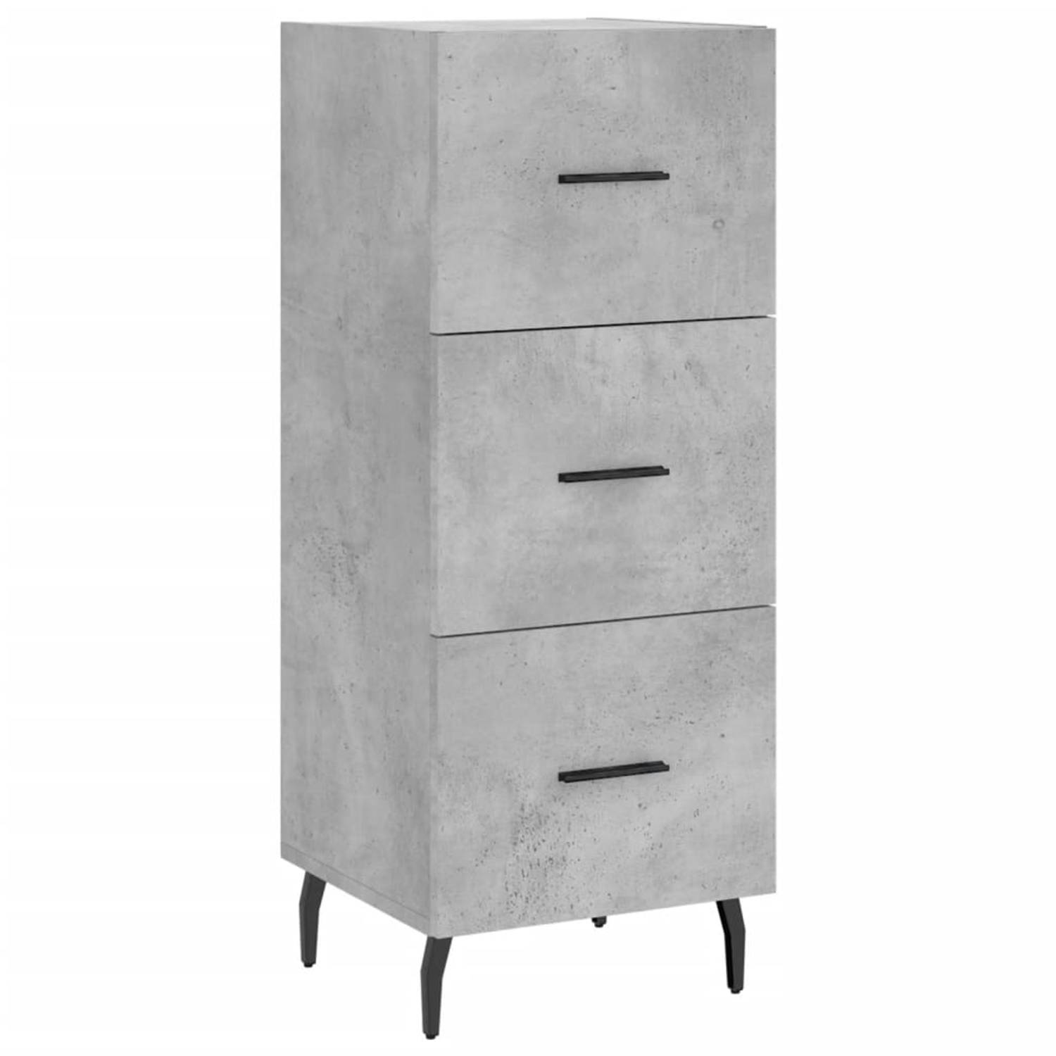 The Living Store Dressoir Betongrijs - Bijzetkast (34.5 x 34 x 90 cm) - Met 3 lades - Stevig blad - Metalen poten