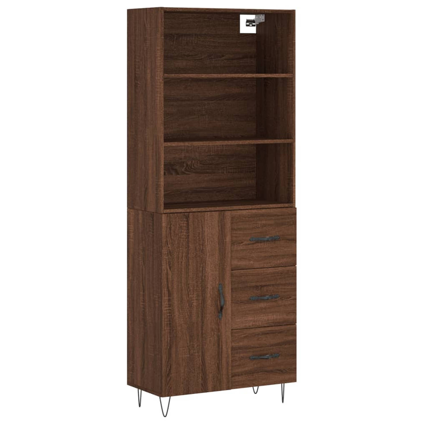 The Living Store Hoge Kast - Bruineiken - Bewerkt hout en ijzer - 180x34x69.5cm