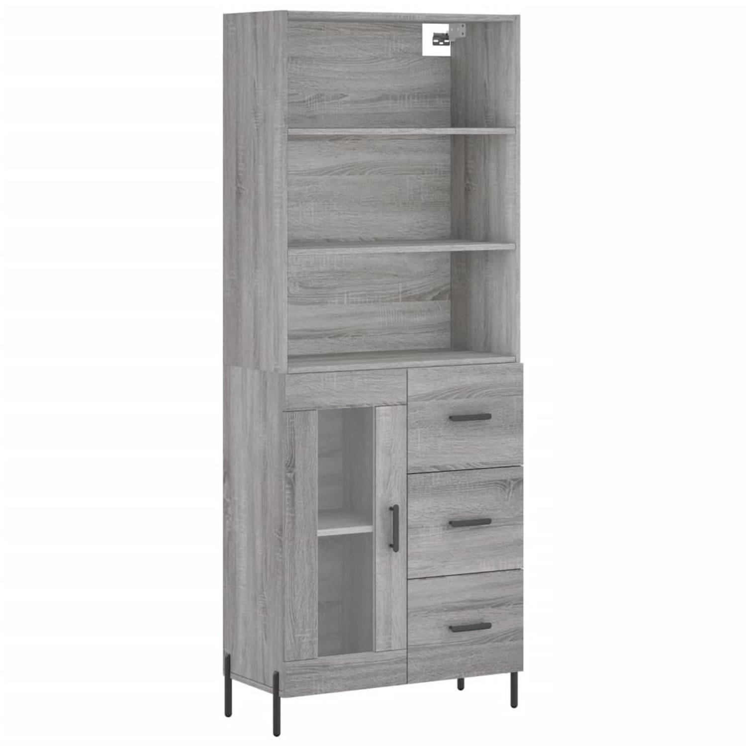 The Living Store Hoge Kast - Bewerkt Hout - Grijs Sonoma Eiken - 69.5 x 34 x 180 cm