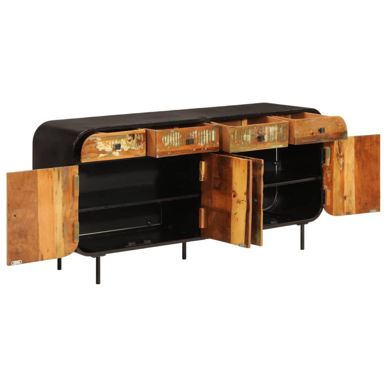 The Living Store Dressoir 140x35x70 cm massief gerecycled hout en metaal - Keukenkast