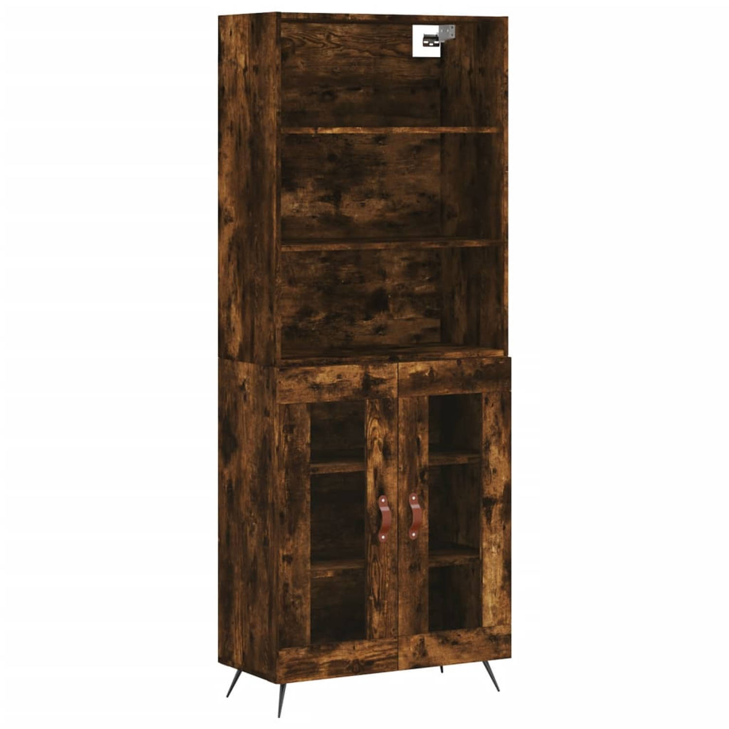 The Living Store Hoge kast 69-5x34x180 cm bewerkt hout gerookt eikenkleurig - Keukenkast