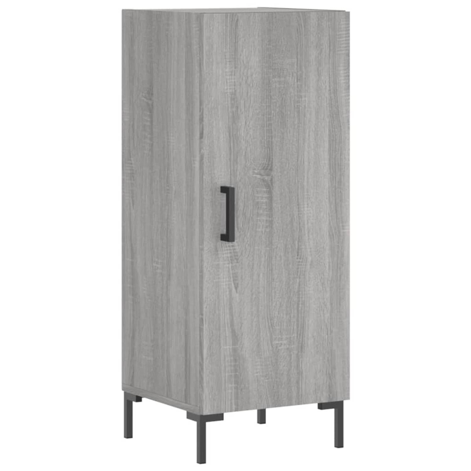 The Living Store Dressoir grijs sonoma eiken - bijzetkast 3 vakken - 34.5 x 34 x 90 cm - bewerkt hout en metaal