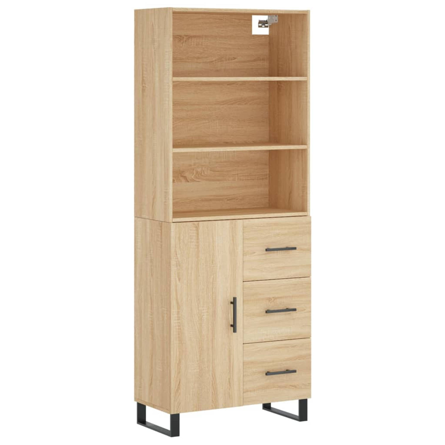 The Living Store Hoge Kast - Sonoma Eiken - 69.5 x 34 x 180 cm - Duurzaam en praktisch