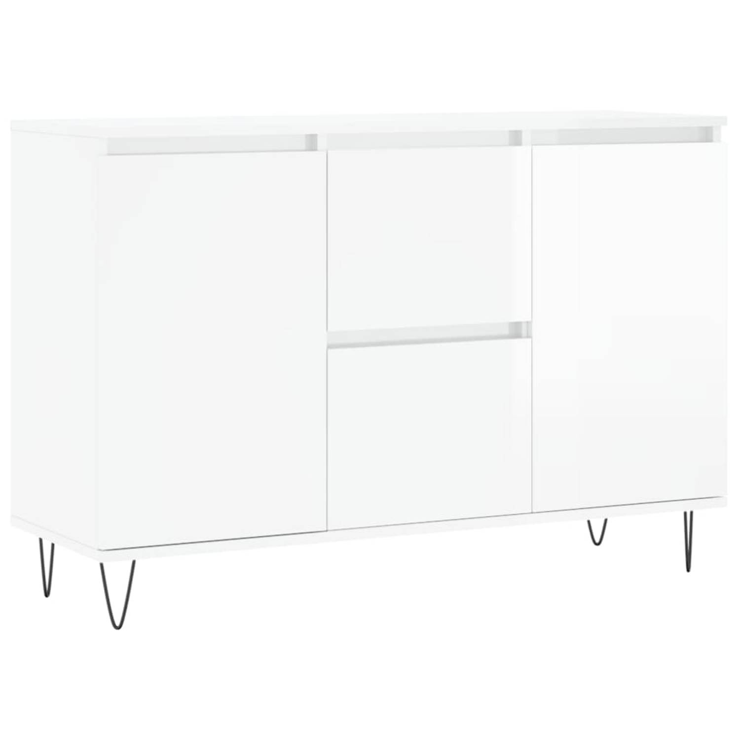 The Living Store Dressoir - Wit - 104 x 35 x 70 cm - Bewerkt hout en ijzer