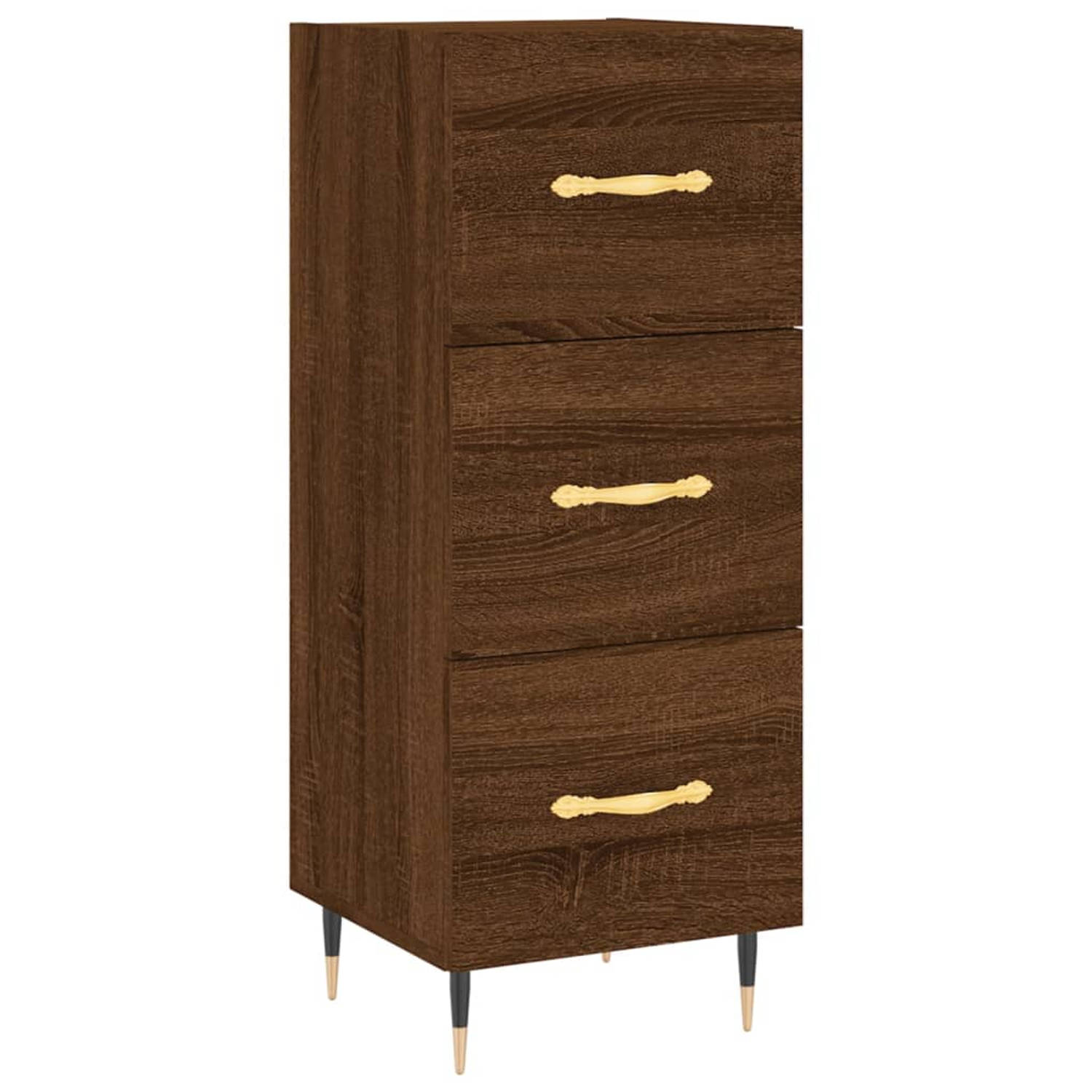 The Living Store Dressoir 34-5x34x90 cm bewerkt hout bruineikenkleurig - Keukenkast