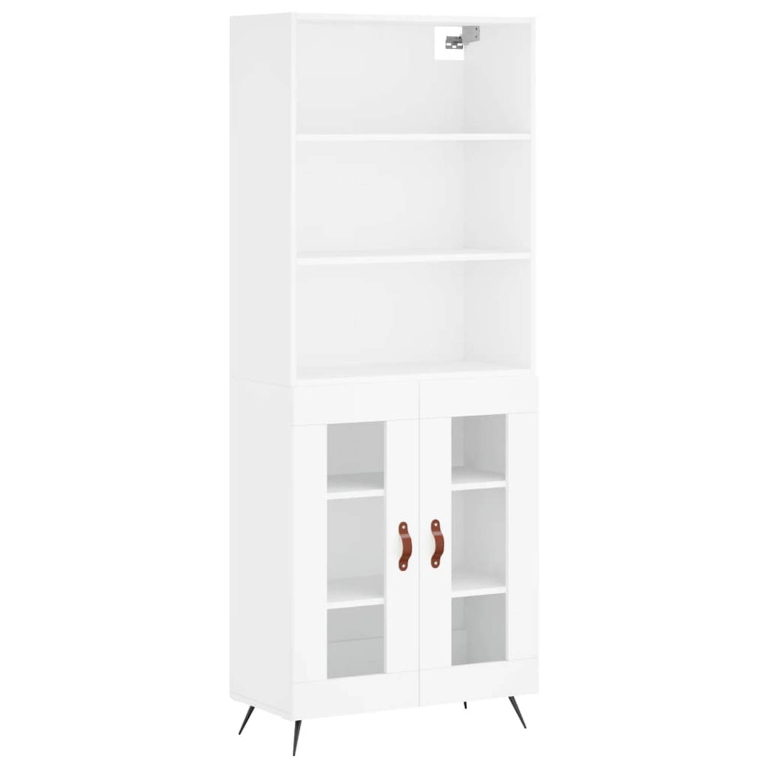 The Living Store Hoge Kast - Wit - 69.5 x 34 x 180 cm - Bewerkt hout - metaal - glas