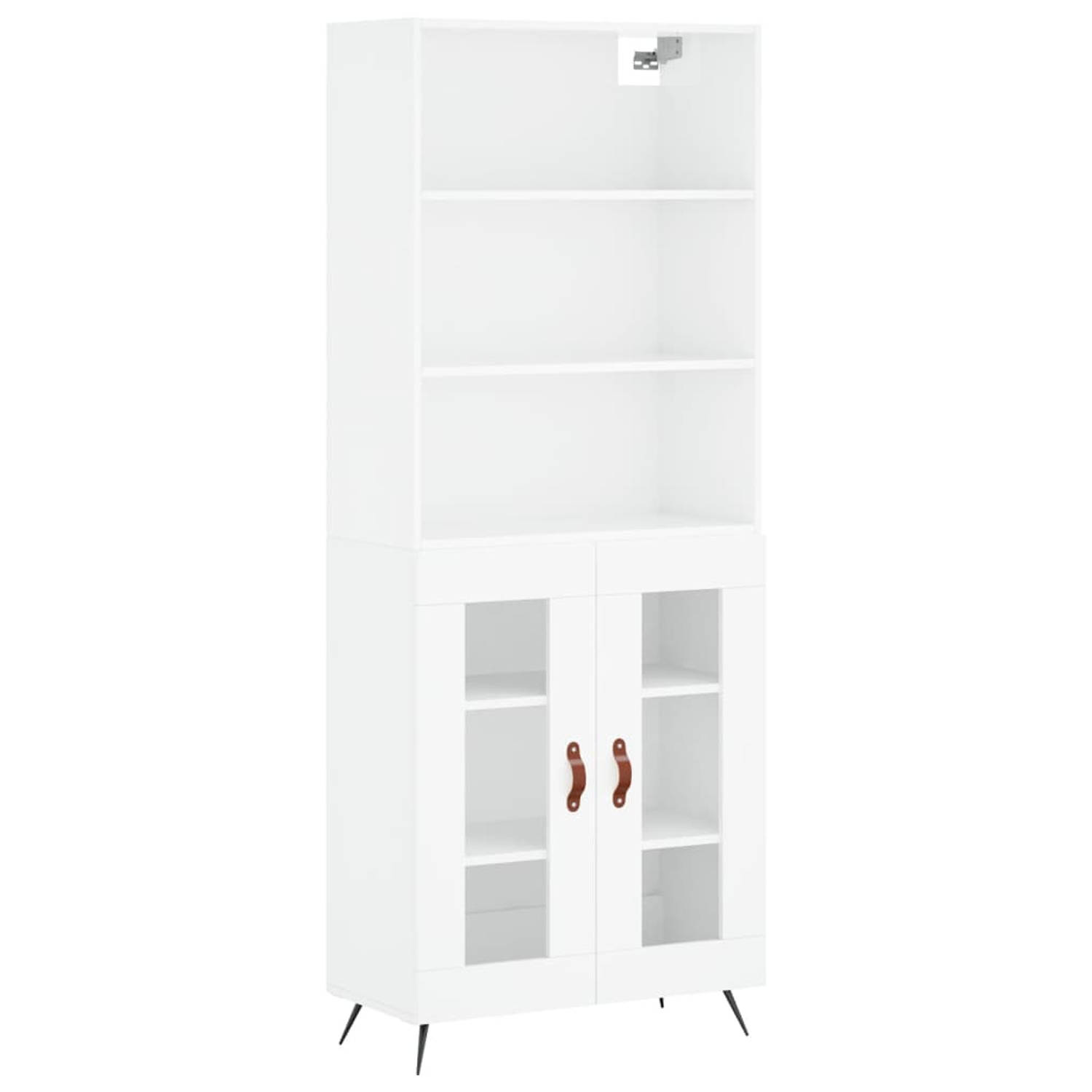 The Living Store Hoge Kast - Bewerkt hout - Hoogglans wit - 69.5 x 34 x 180 cm