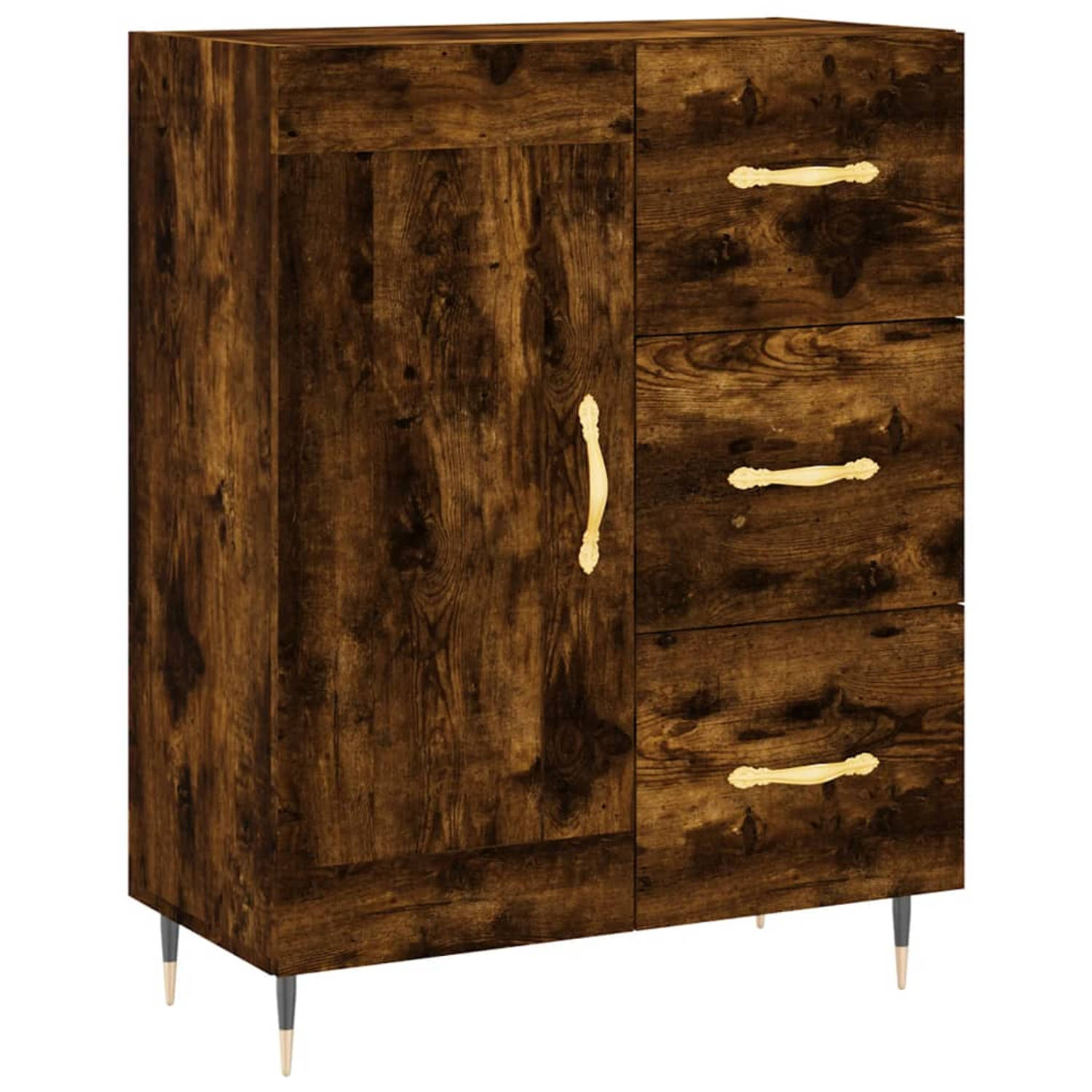 The Living Store Dressoir 69-5x34x90 cm bewerkt hout gerookt eikenkleurig - Keukenkast