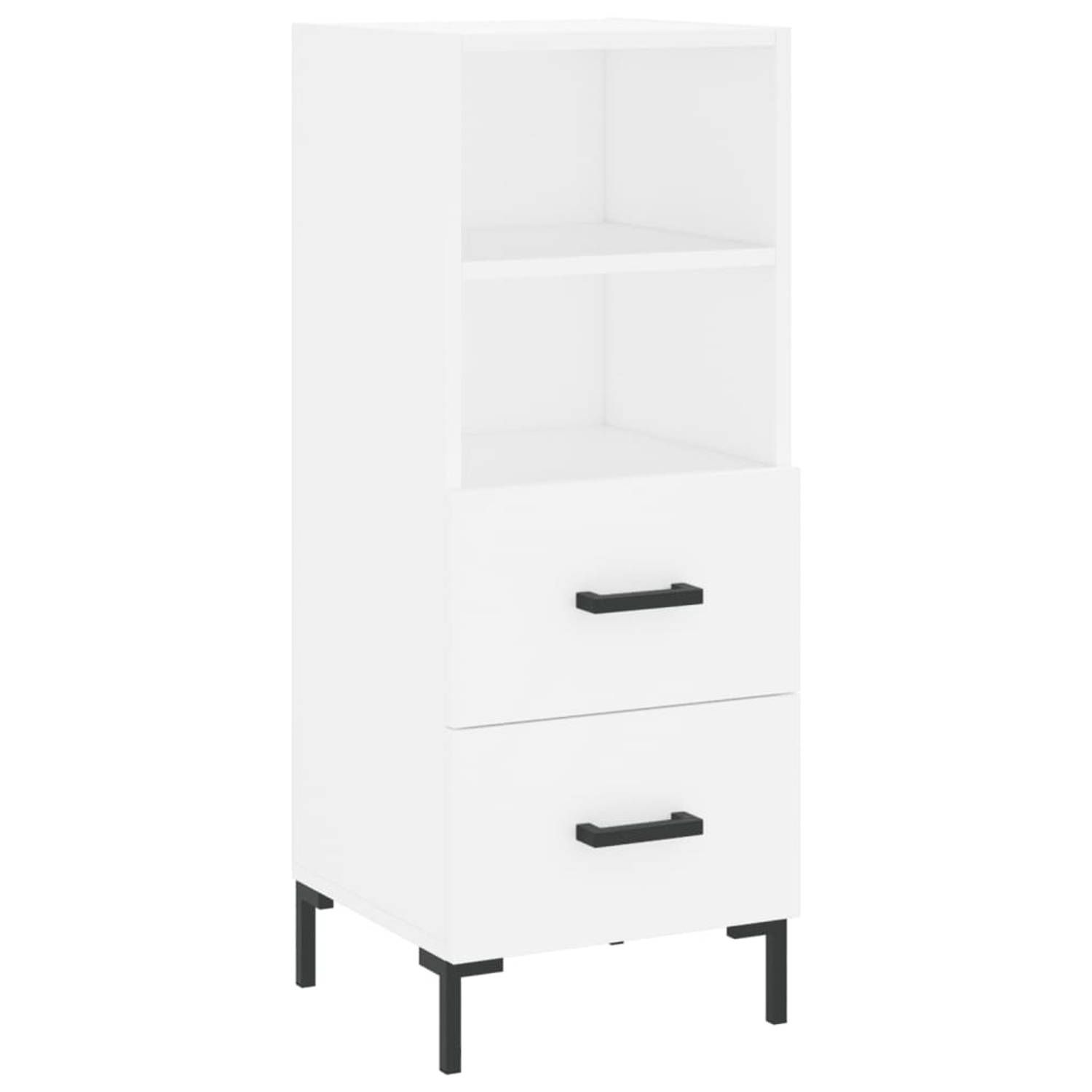 The Living Store Dressoir Wit Bewerkt Hout - 34.5 x 34 x 90 cm - Metalen Poten