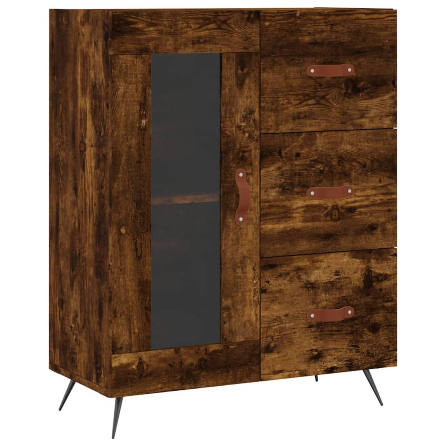 The Living Store Dressoir 69-5x34x90 cm bewerkt hout gerookt eikenkleurig - Keukenkast