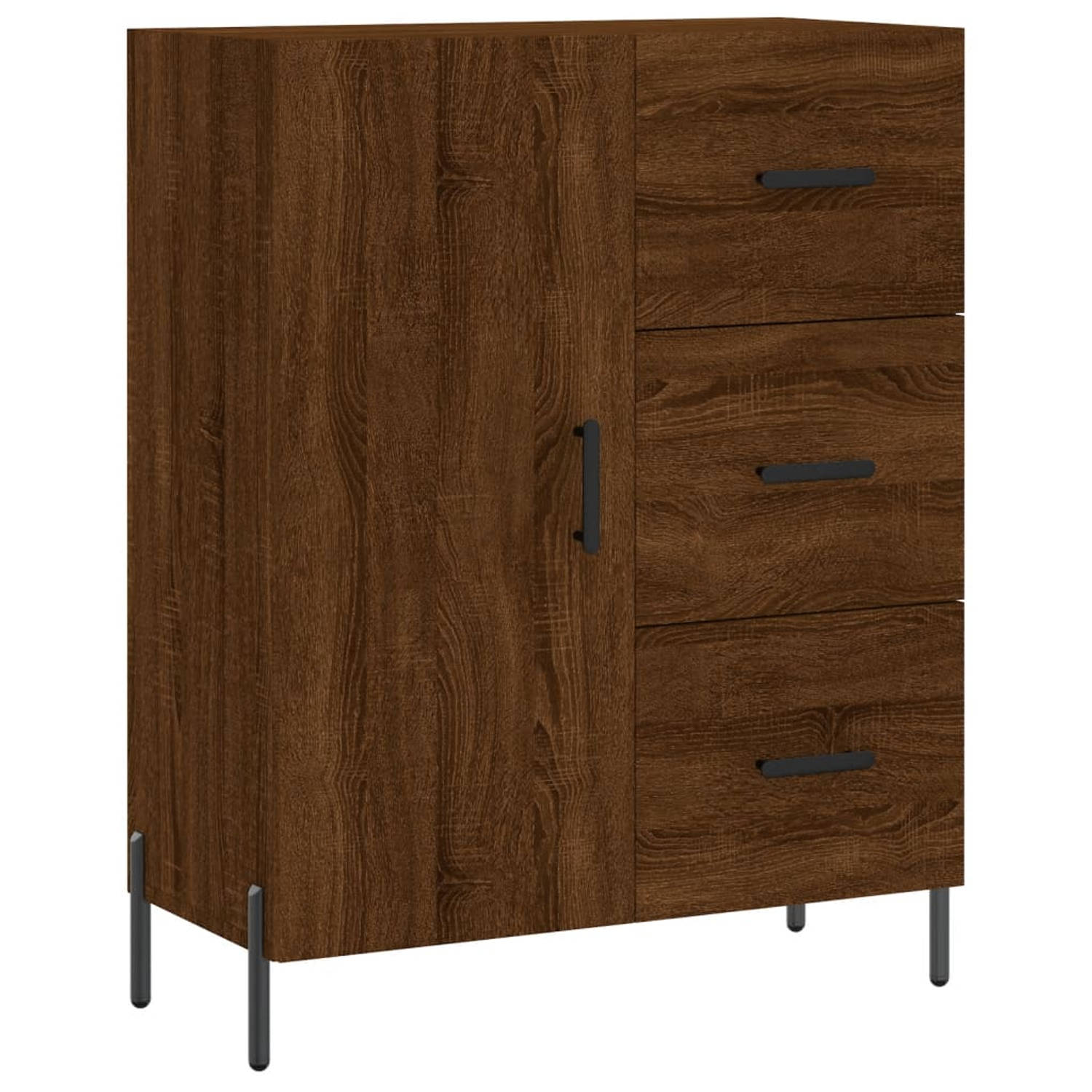 The Living Store Klassieke Bruineiken Dressoir - 69.5 x 34 x 90 cm - Stevig bewerkt hout - 3 lades - 2 vakken