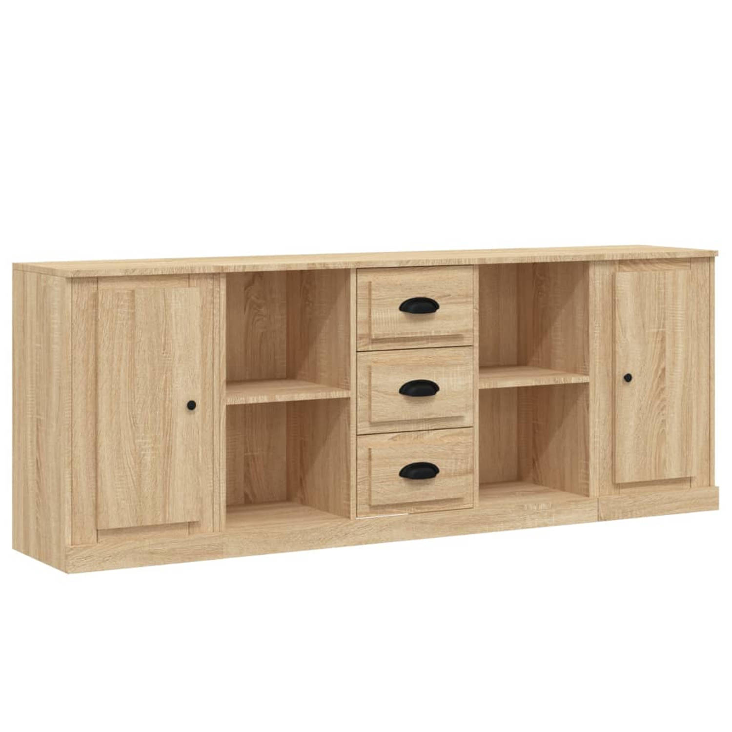 The Living Store Dressoirs 3 st bewerkt hout sonoma eiken - Keukenkast