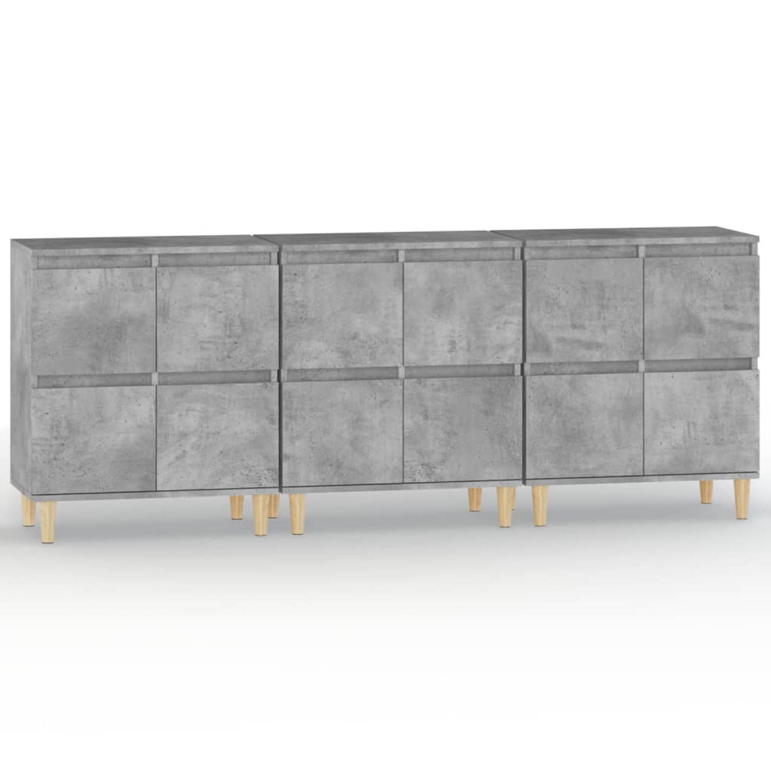 The Living Store Dressoirs 3 st 60x35x70 cm bewerkt hout betongrijs - Keukenkast