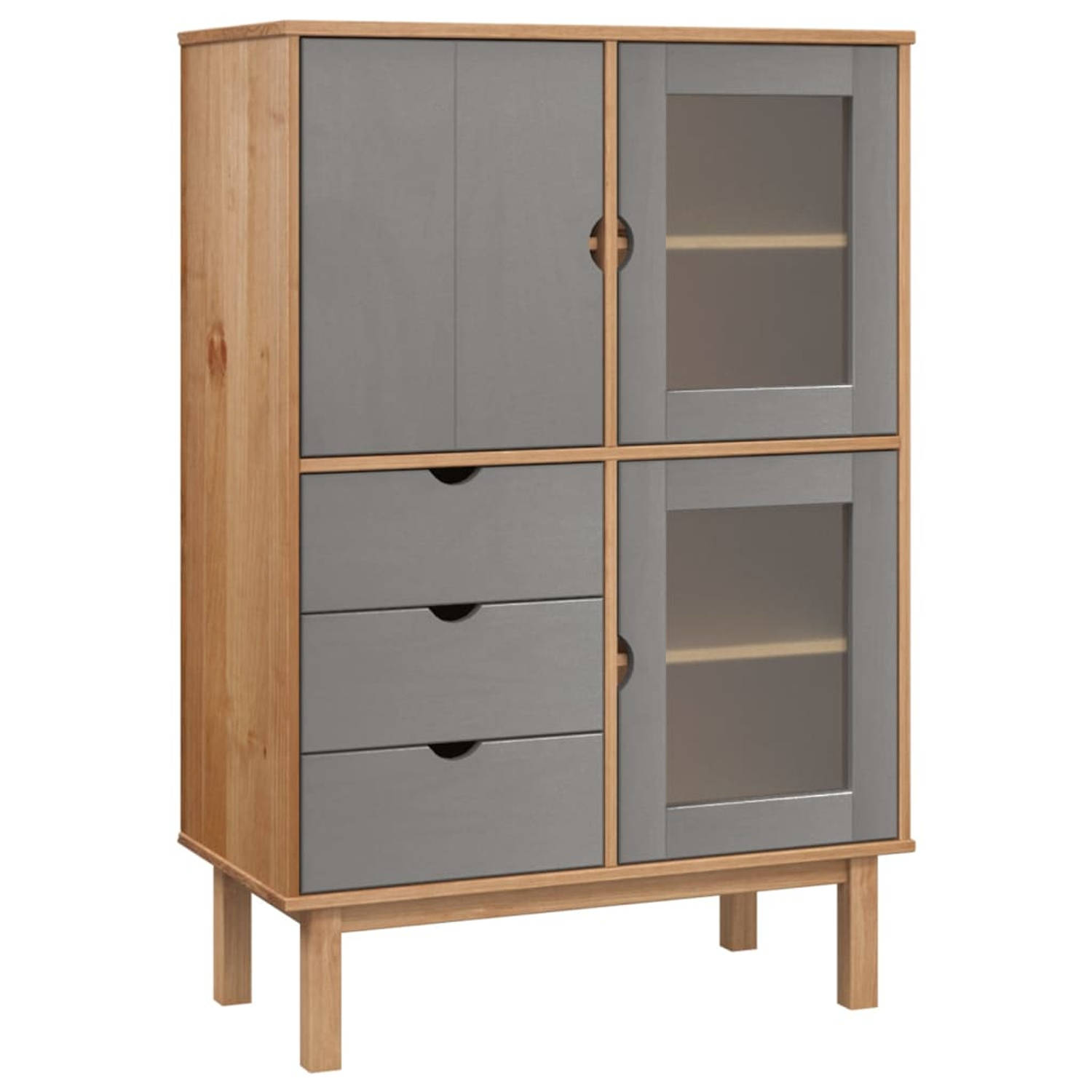 The Living Store OTTA Hoge Kast - 85 x 43 x 125 cm - Grenenhout - Bruin/Grijs