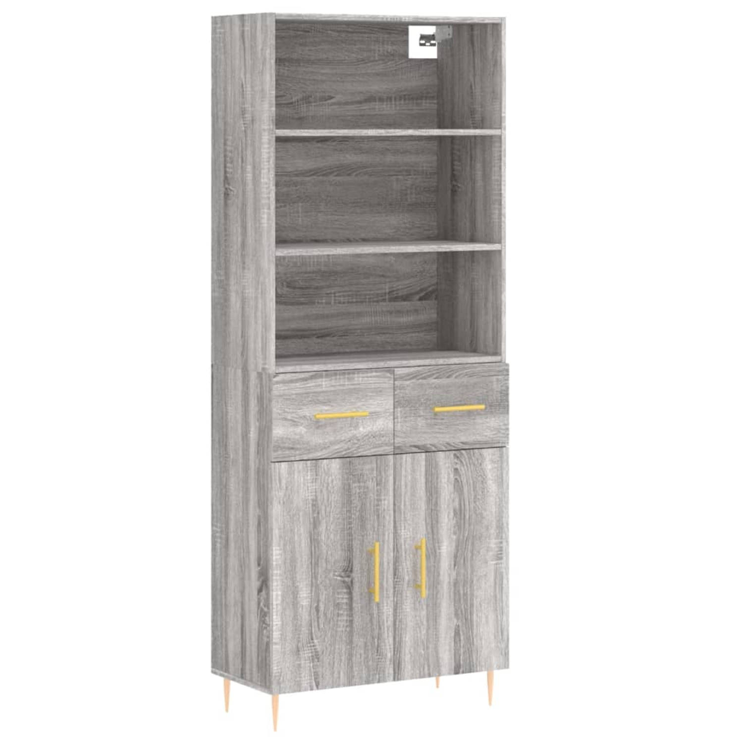 The Living Store Hoge kast 69-5x34x180 cm bewerkt hout grijs sonoma eikenkleurig - Keukenkast