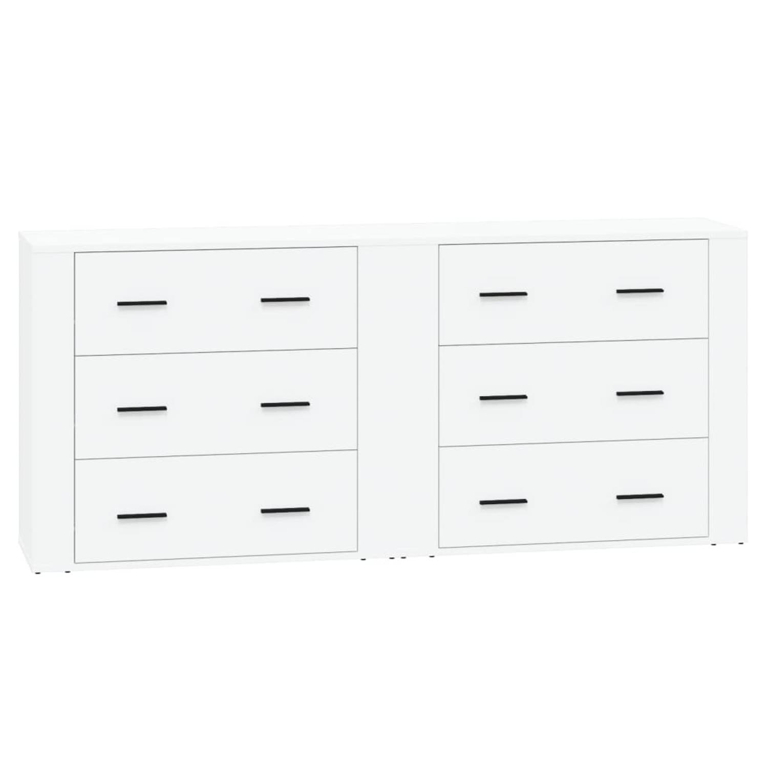 The Living Store Dressoir Wit - 80 x 33 x 70 cm - Bewerkt hout - Set van 2