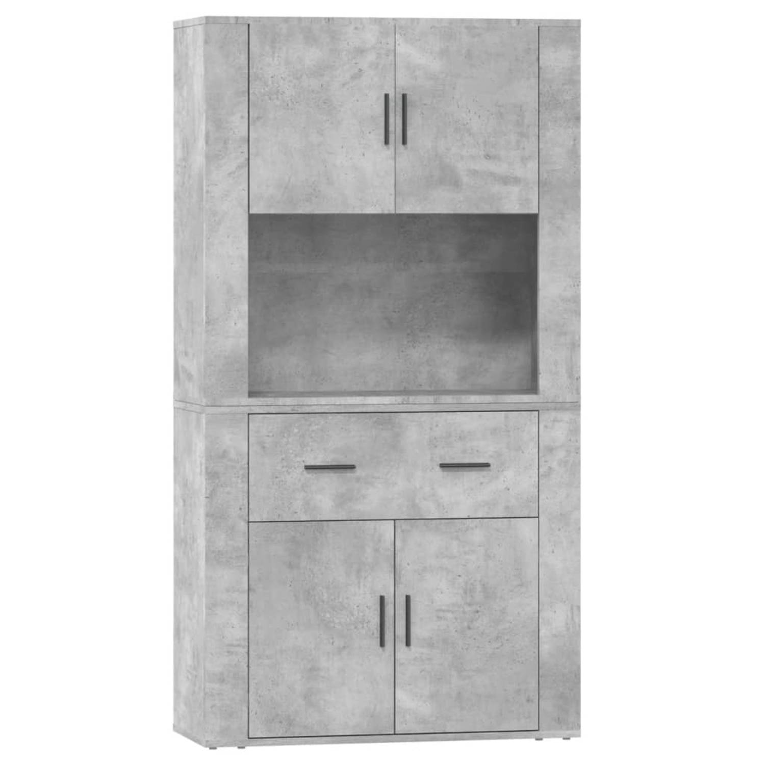 The Living Store Hoge Kast - Buffetkast - 80 x 33 x 80 cm - Wandgemonteerd - Betongrijs