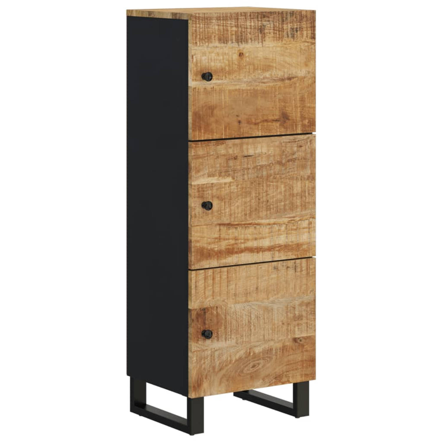 The Living Store Hoge kast met 3 deuren 40x33x110 cm massief mangohout en ijzer - Keukenkast