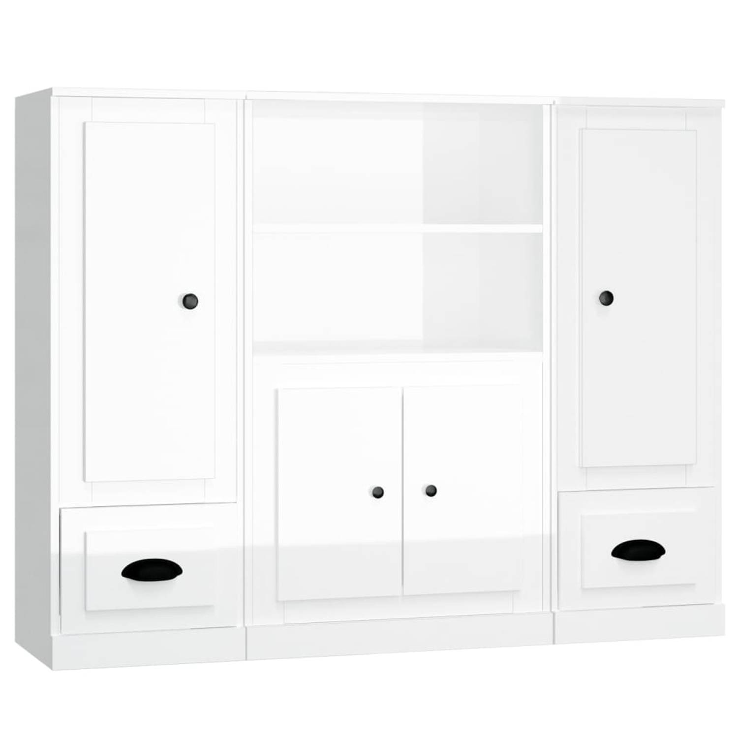 The Living Store Hoge Kast - Buffetkast - 132 x 35.5 x 103.5 cm - Hoogglans Wit