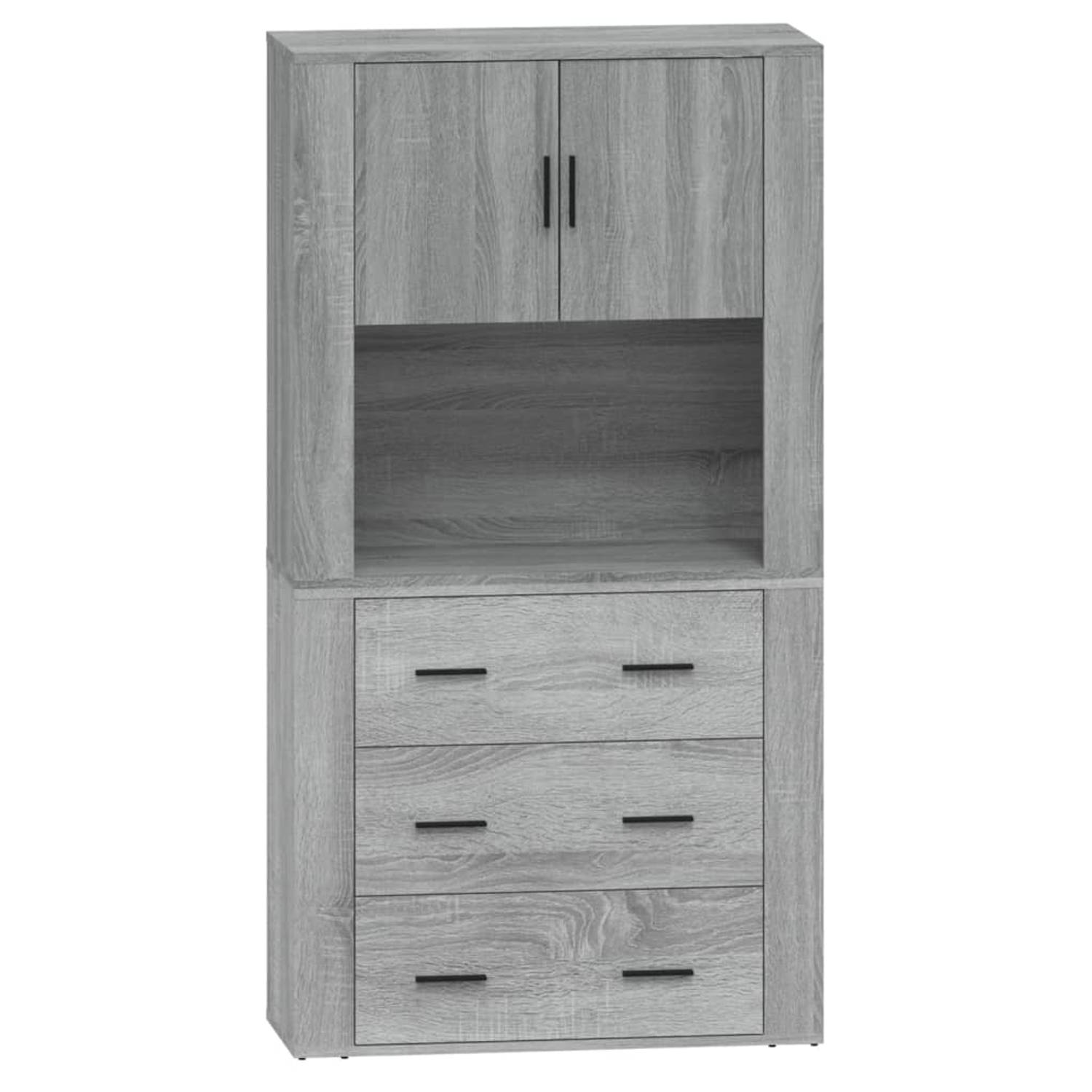 The Living Store Hoge Kast - Buffetkast - 80 x 33 x 80 cm - Wandgemonteerd - Grijs Sonoma Eiken