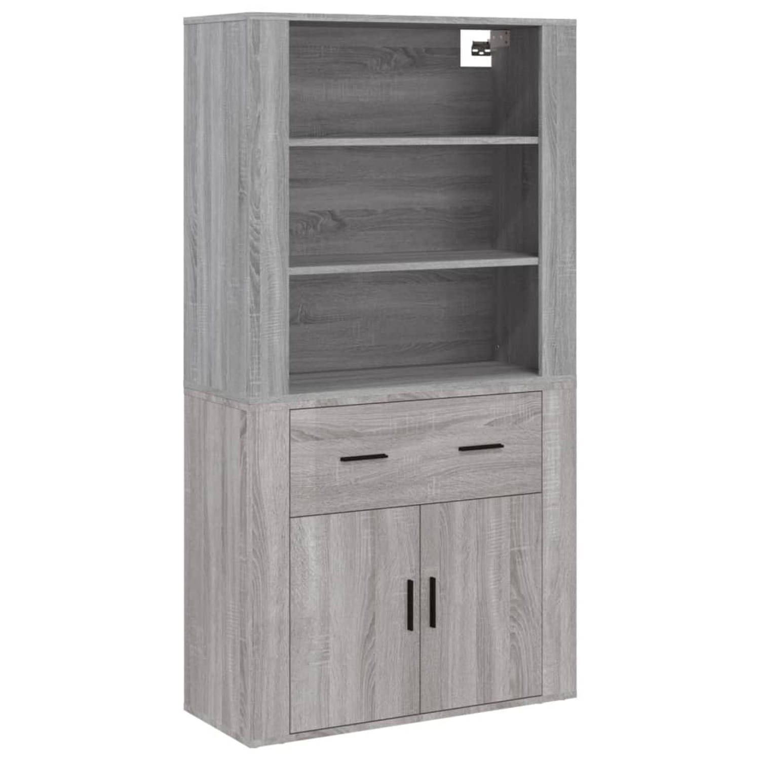 The Living Store Buffetkast - grijs sonoma eiken - 80 x 33 x 80 cm - wandgemonteerde hoge kast voor extra opbergruimte