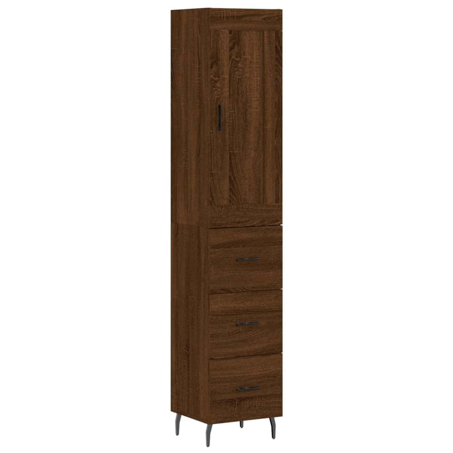 The Living Store Hoge Kast - Bruineiken - 34.5 x 34 x 180 cm - Duurzaam bewerkt hout