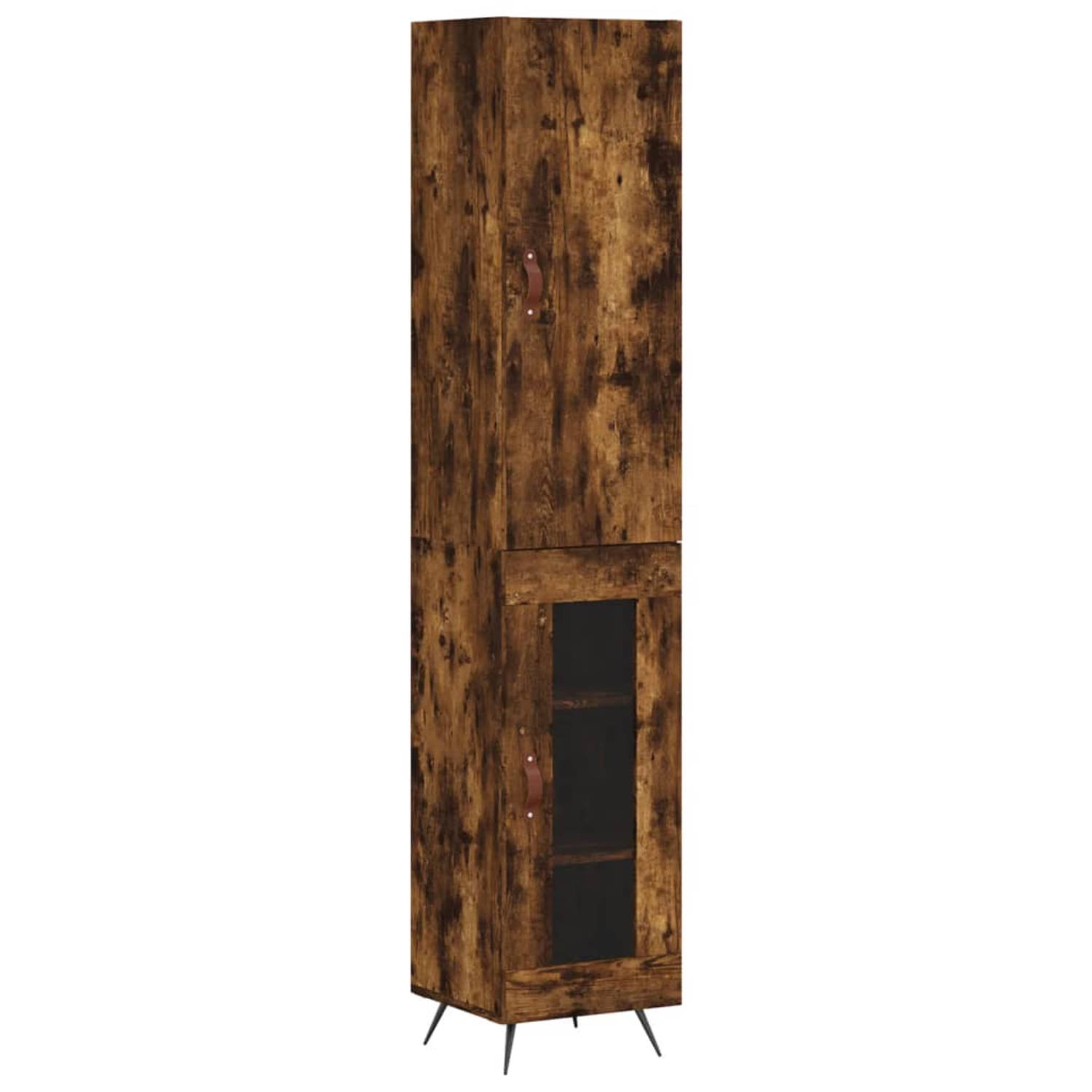 The Living Store Hoge kast - Gerookt eiken - Bewerkt hout - 34.5 x 34 x 180 cm
