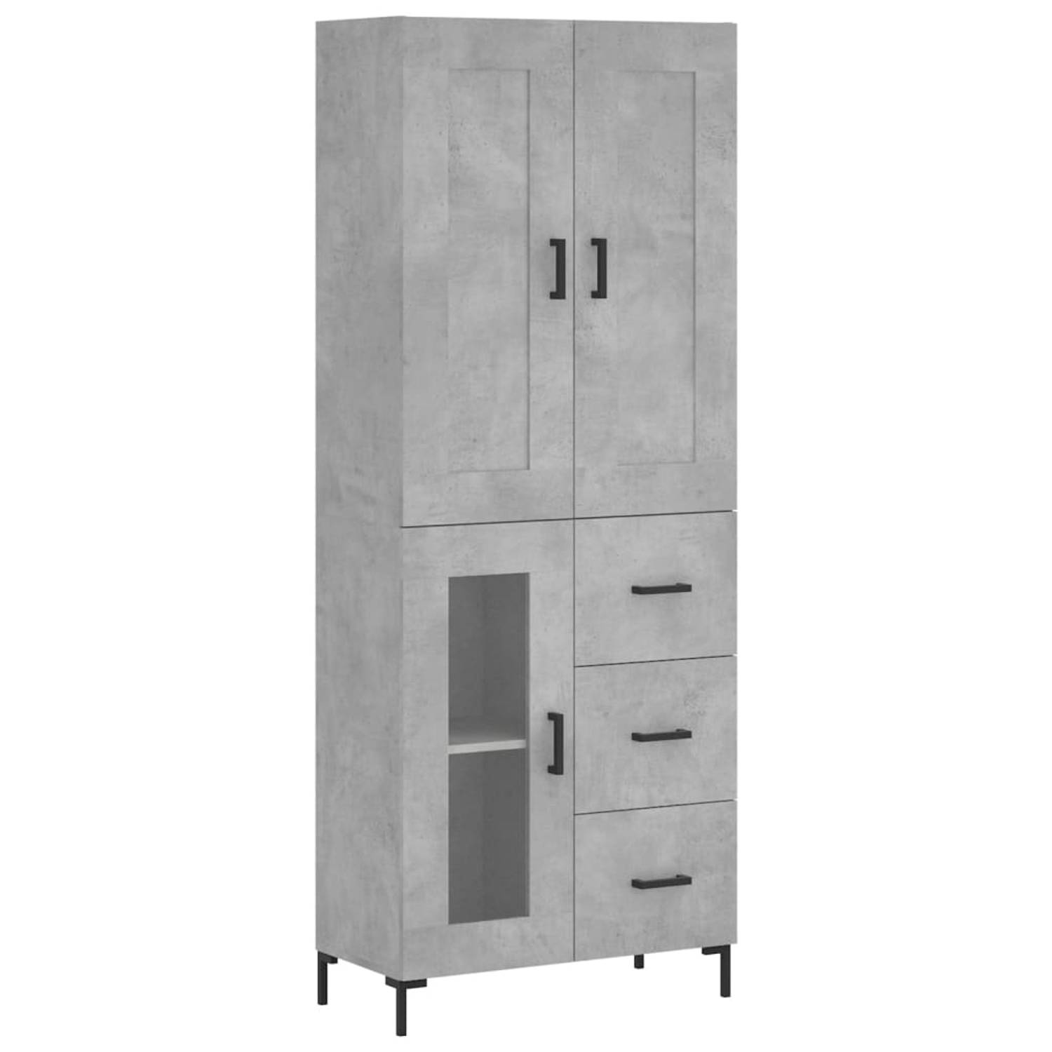 The Living Store-Hoge-kast-69-5x34x180-cm-bewerkt-hout-betongrijs - Keukenkast